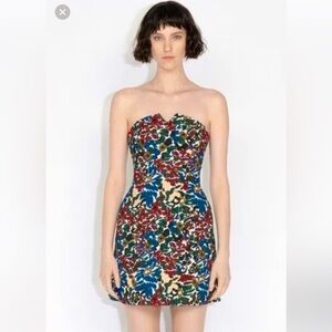 Cue Strapless Floral Print Dress in Blue, Red, Green, Cream